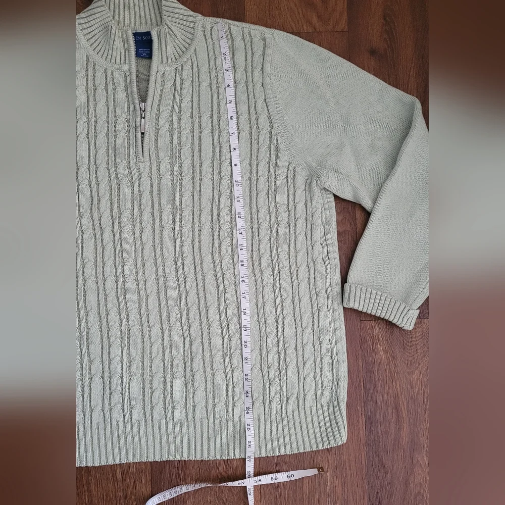 Vtg Karen Scott Cable Knit Quarter Zip Pullover Sweater, Women's XL, Sage Green